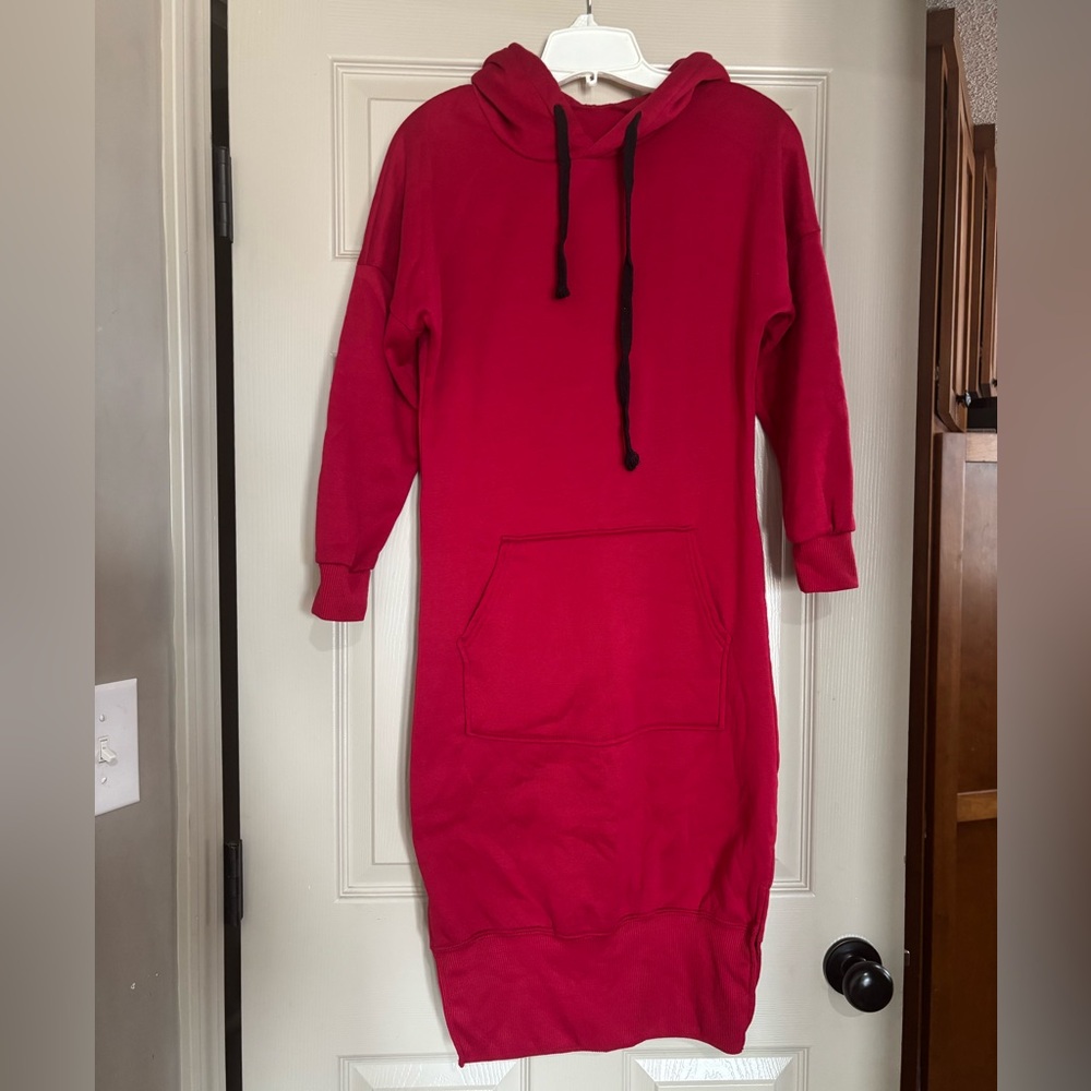 Red Hooded Sweatshirt Dress